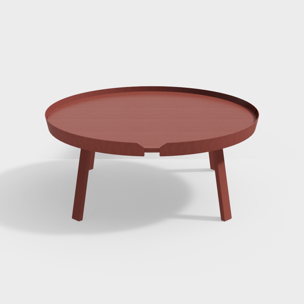 Low-Poly Round Table 3D Model – Deep Red Wood