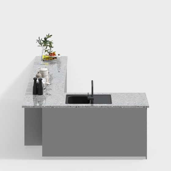 Stylish Low-Poly Kitchen Island 3D model