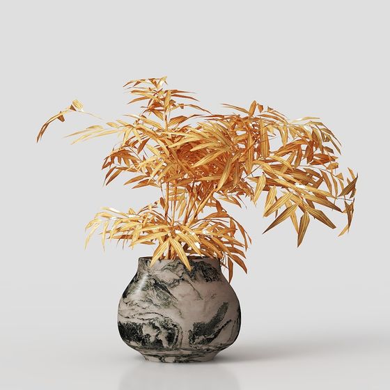 Golden Bamboo Leaf Potted Plant 3D model