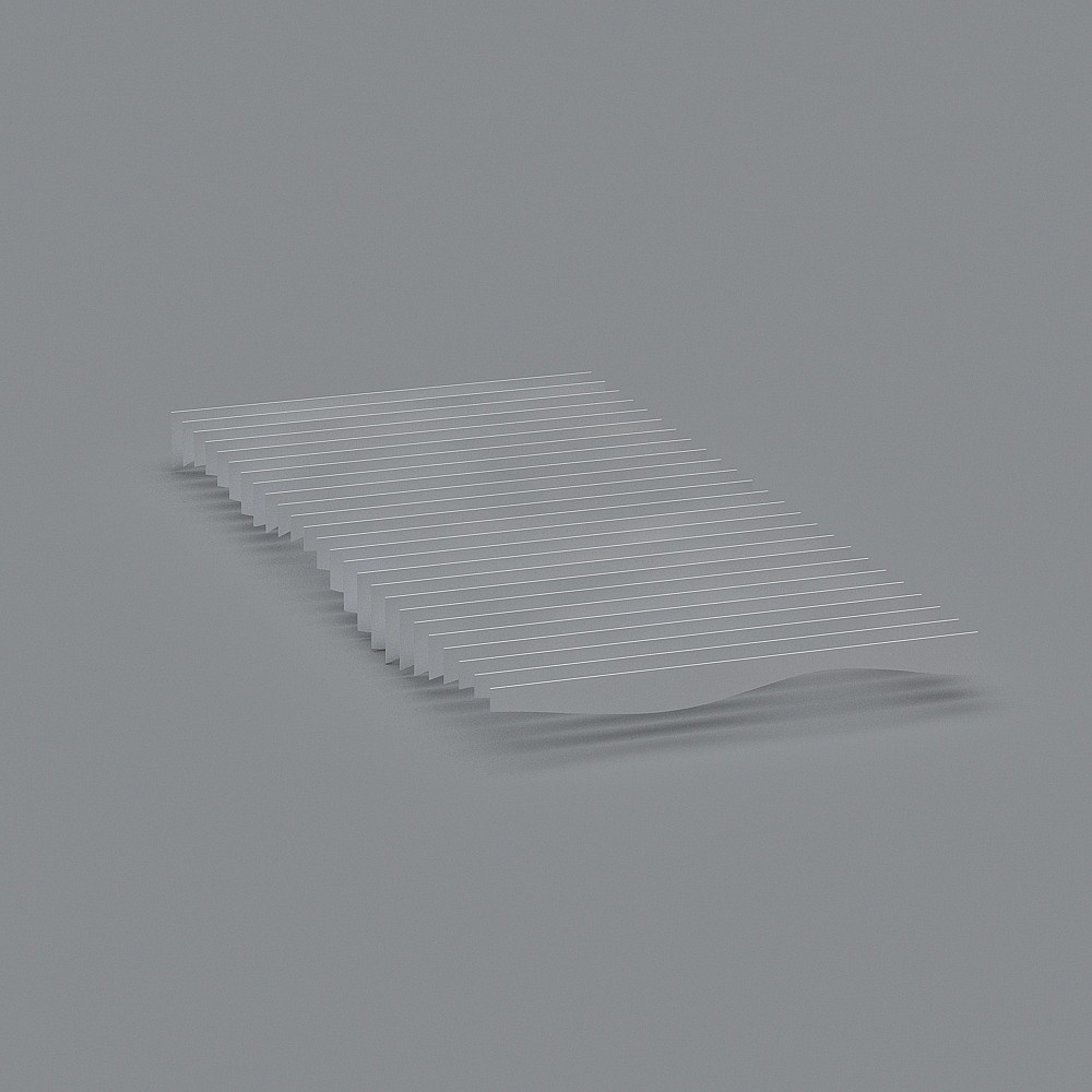 Modern white wooden wall panel with horizontal slats and curved edge on grey background