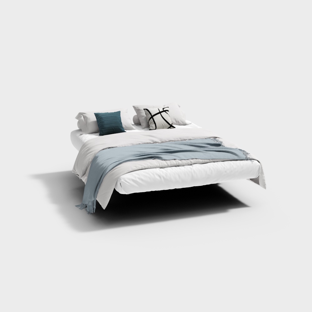 Elegant Minimalist Bed 3D Model – Low-Poly Bedroom Asset