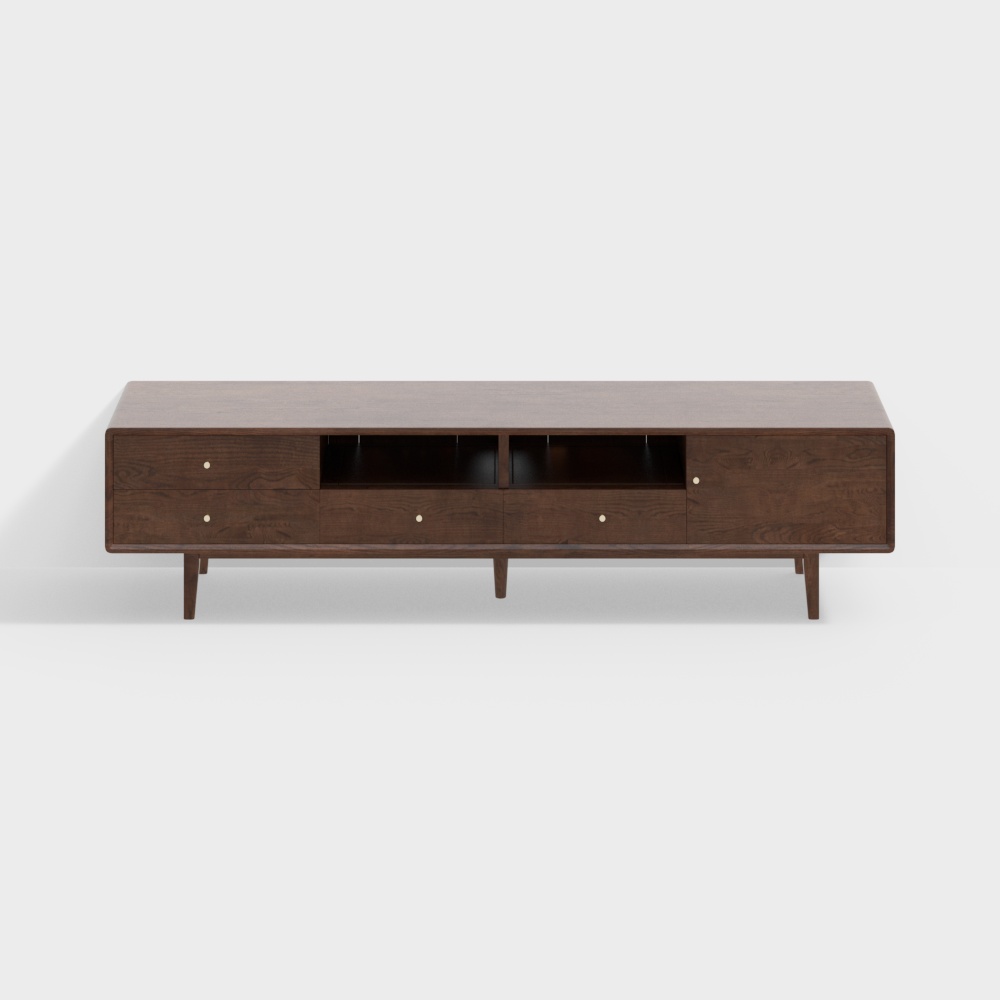 Elegant Minimalist TV Cabinet 3D Model – Low-Poly Wood Design