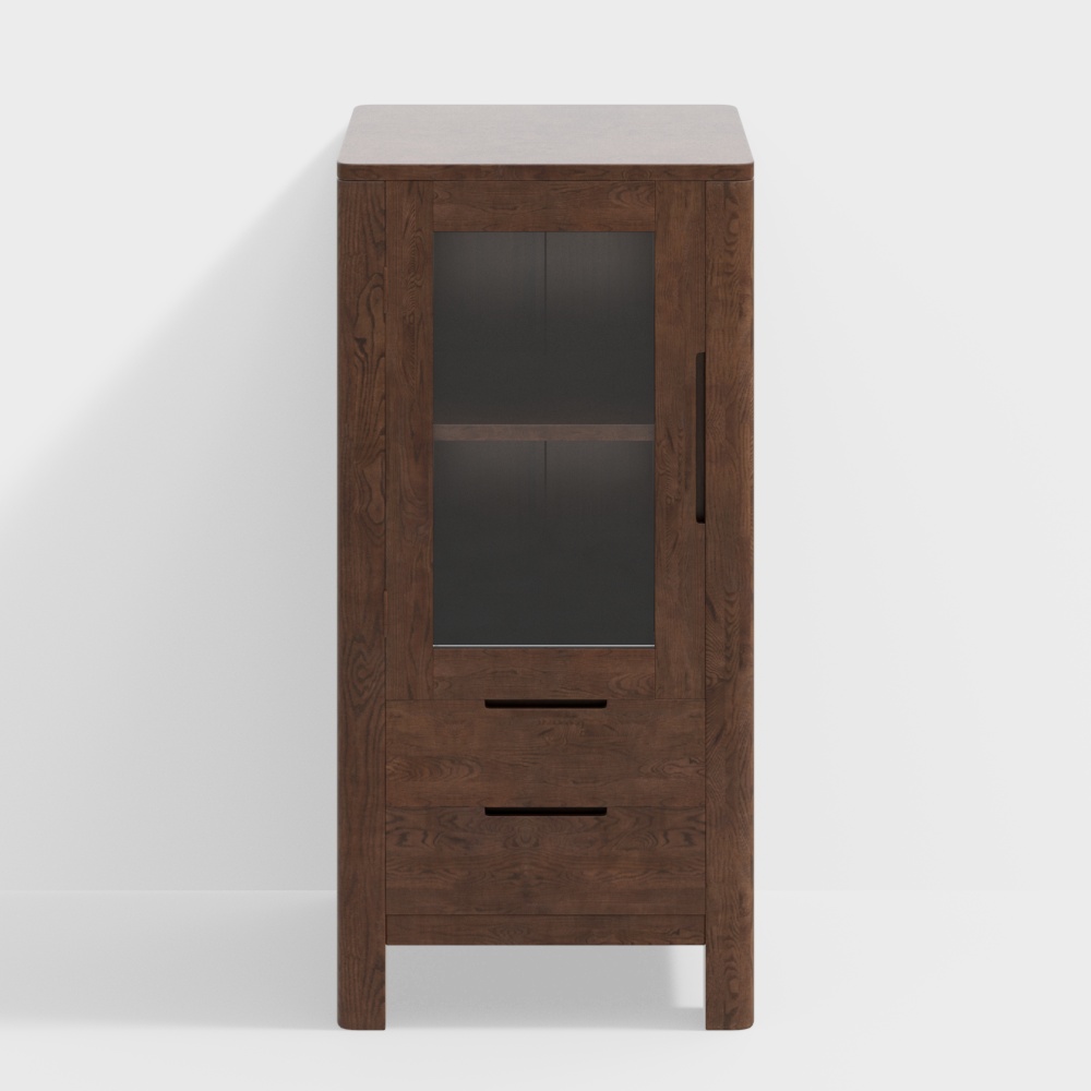 Wooden Display Cabinet 3D Model – Vintage Wood & Glass