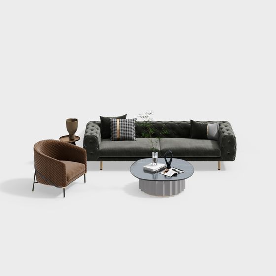 Low Poly Luxurious Sofa Set 3D Model