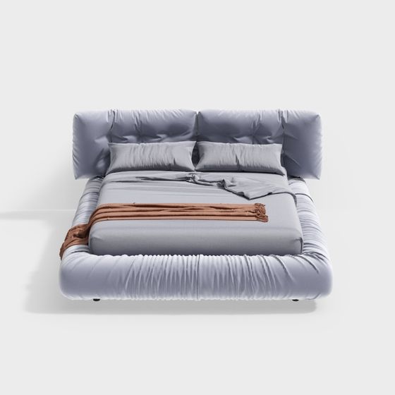 Elegant Low-Polygon Bed 3D model