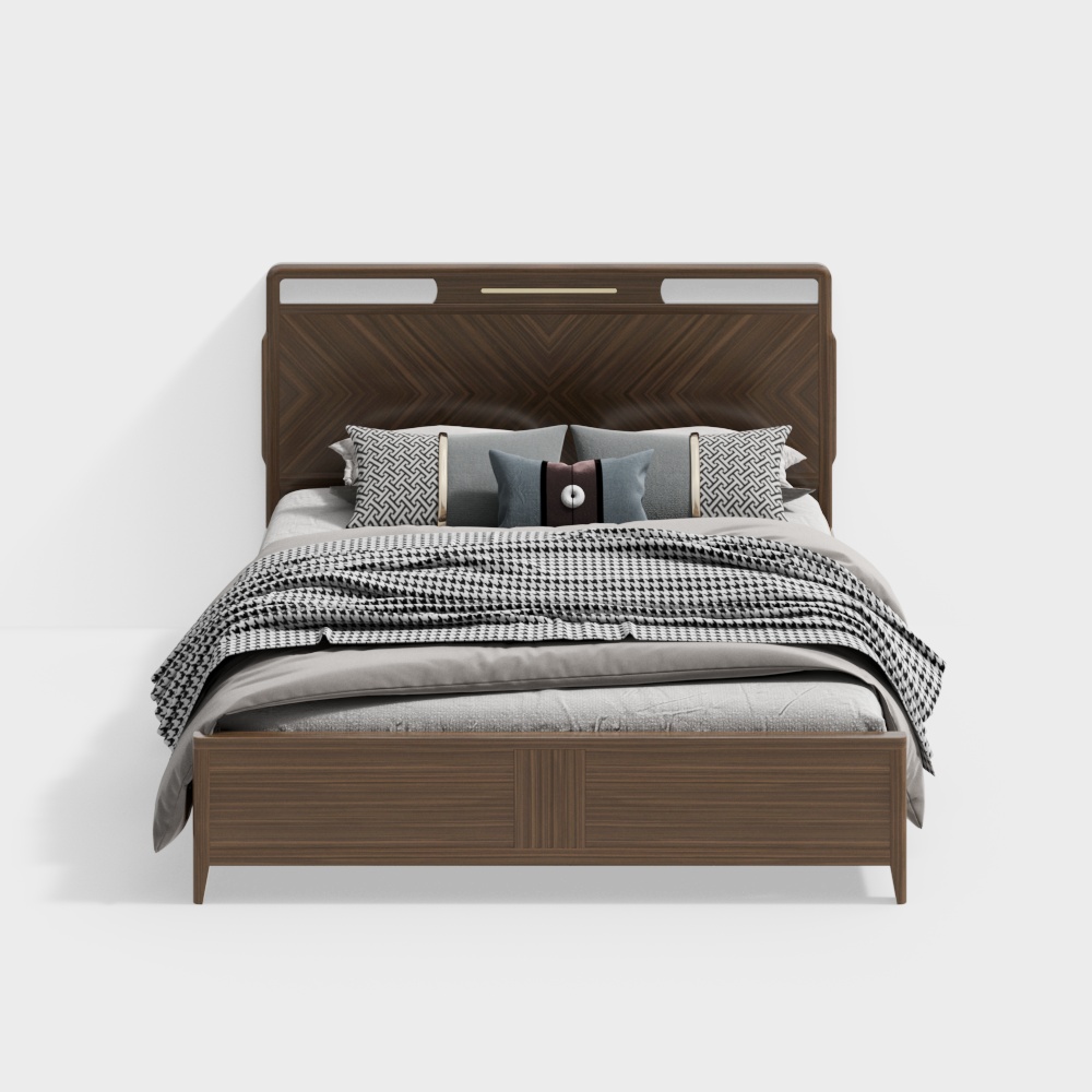 Urban Elegance Bed 3D Model – Modern Wood & Textiles