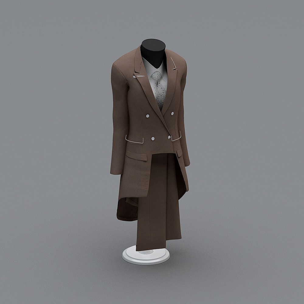 Elegant Brown Tailcoat Suit 3D Model