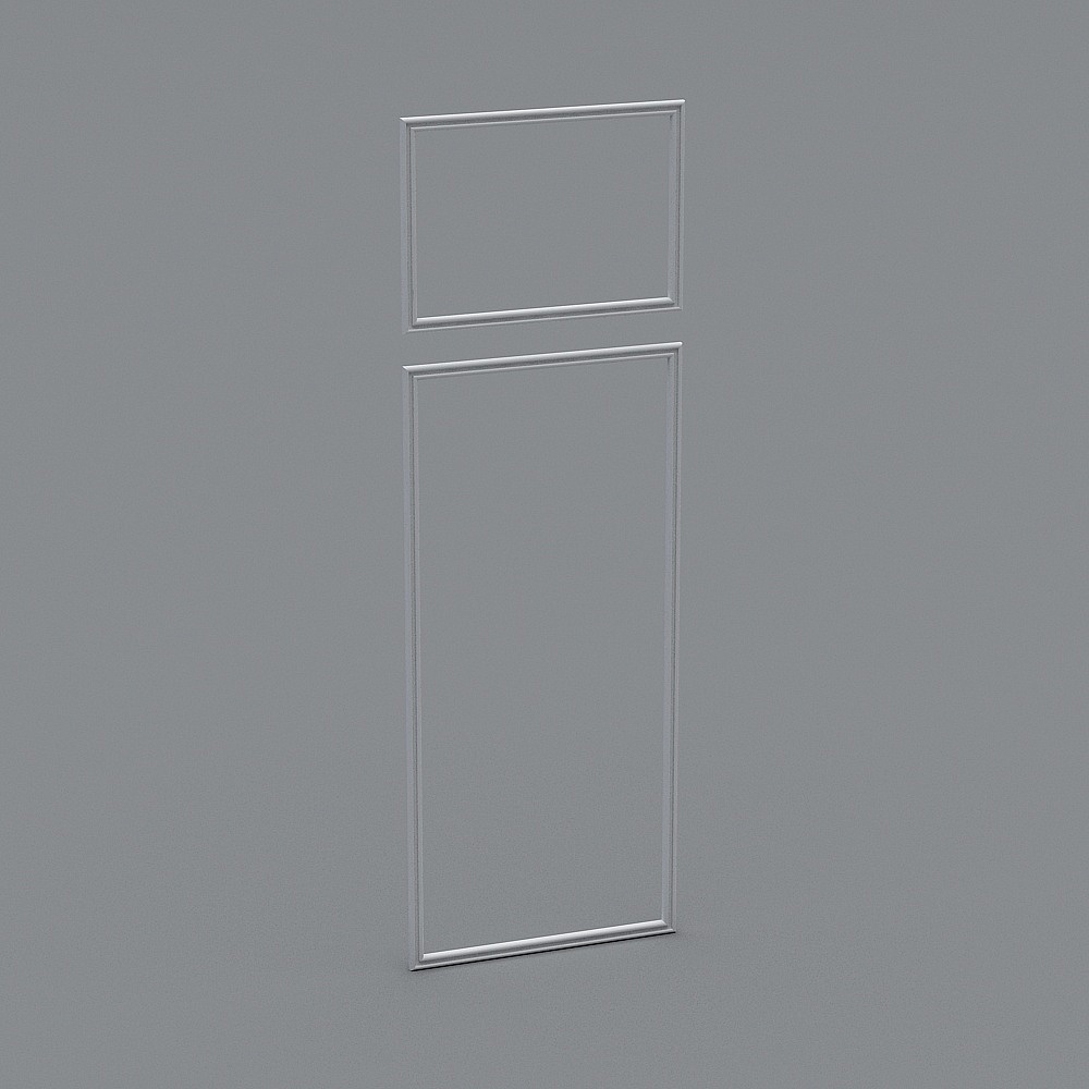 White wall panel with two rectangular frames and decorative molding on grey background