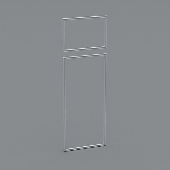 White wall panel with two rectangular frames and decorative molding on grey background