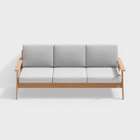 Elegant I-Shape Solid Wood Sofa 3D Model for Modern Living