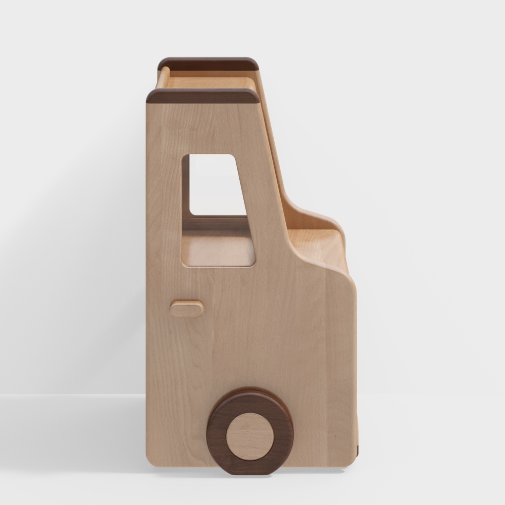 Whimsical Toy Car 3D Model – Low-Poly Wooden Design