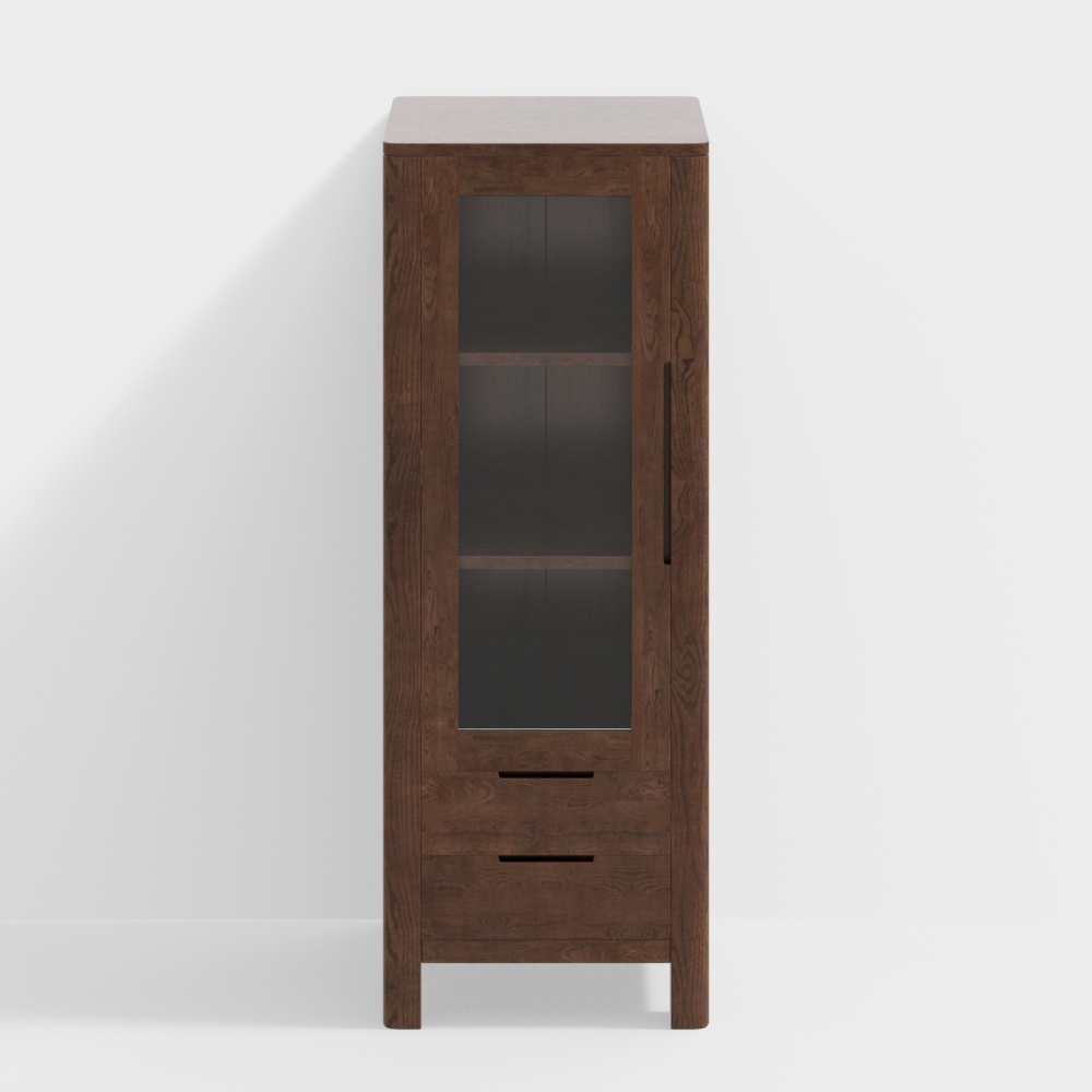Minimalist Wooden Display Cabinet 3D Model – Low-Poly Design