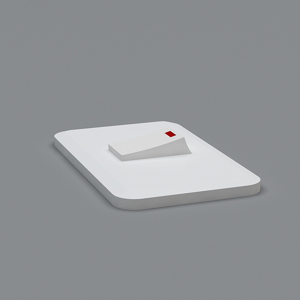 Modern white plastic light switch with red indicator on grey background
