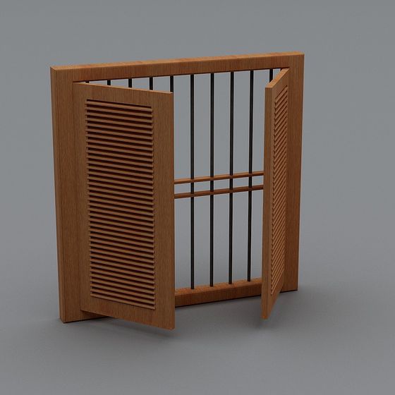 Realistic Wooden Louvered Door 3D model