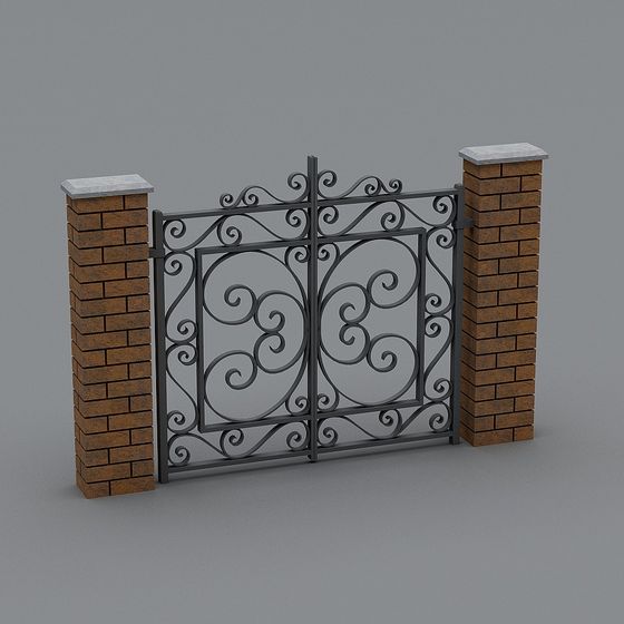 Elegant Wrought Iron Gate 3D model for Tranquil Gardens