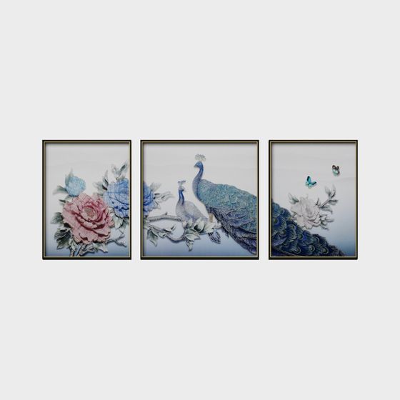 Peacock Triptych 3D model for Creative Projects