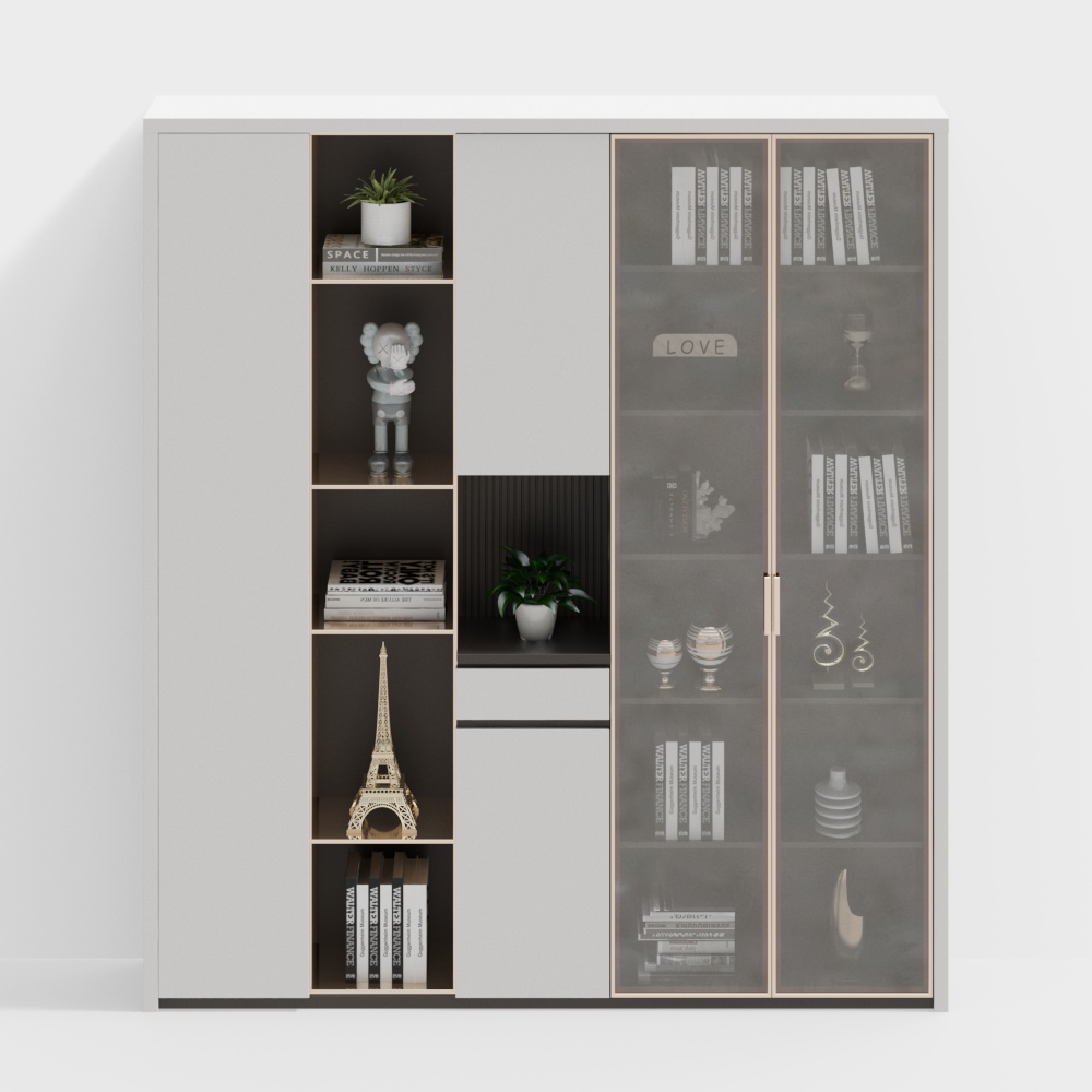 ตู้หนังสือประตูแก้วสไตล์โมเดิร์น