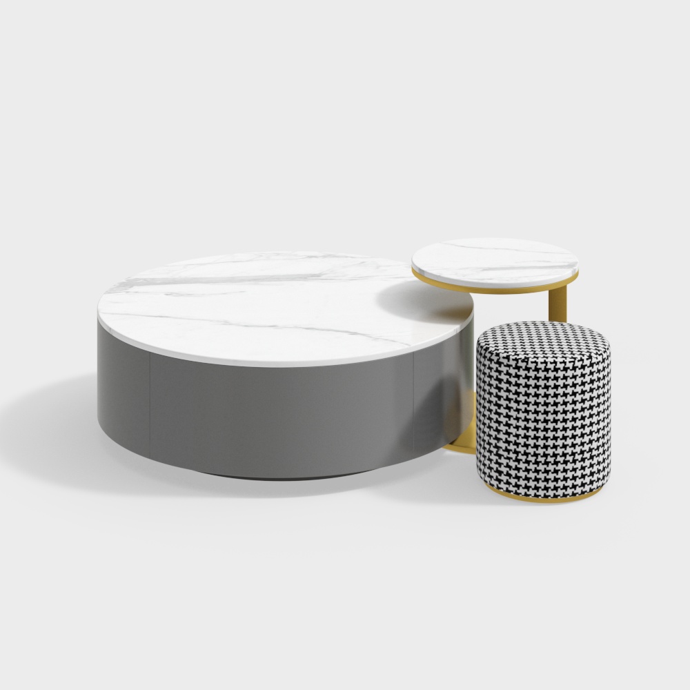 Slate coffee table set (with cloth stool) - BSGB758A - House of Light