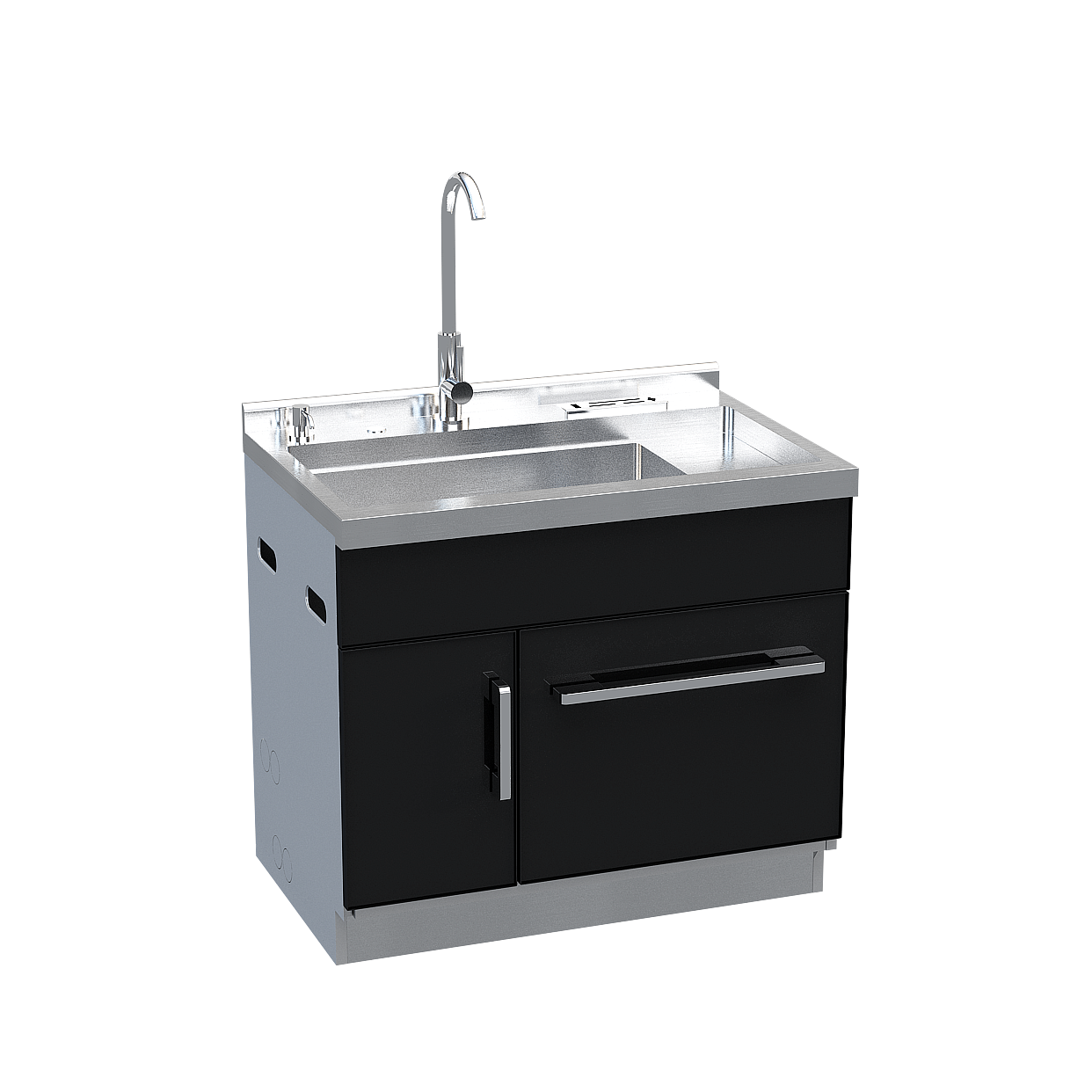 Minimalist Kitchen Sink Cabinet 3D Model – Black & Silver