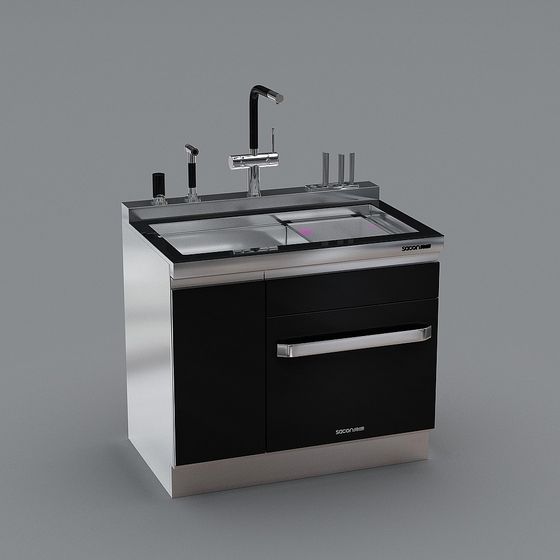 Sleek Stainless Steel Sink Cabinet 3D model