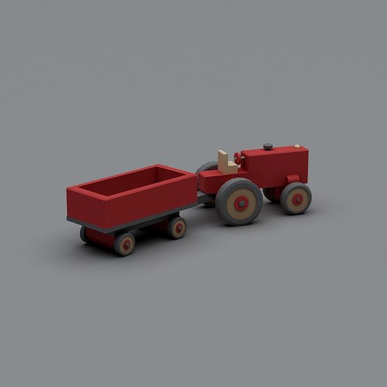 Charming Low-Poly Red Tractor 3D Model
