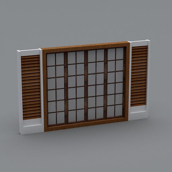 Elegant Wooden Louvered Window 3D model