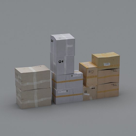 Realistic Stacked Cardboard Box 3D Model