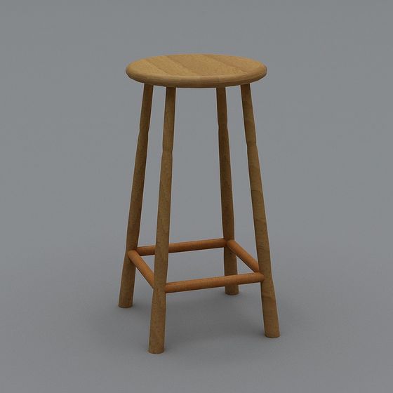 Stylish Low-Polygon Wooden Stool 3D model
