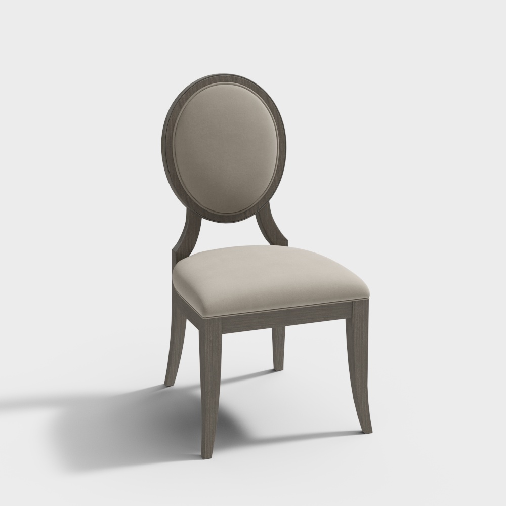 Elegant Round Back Chair 3D Model – Light Gray Wooden Frame