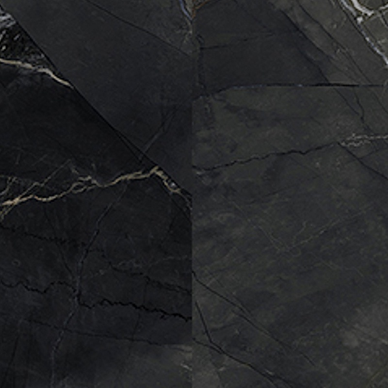 Dark black marble floor tile with gold veins and matte finish on white background