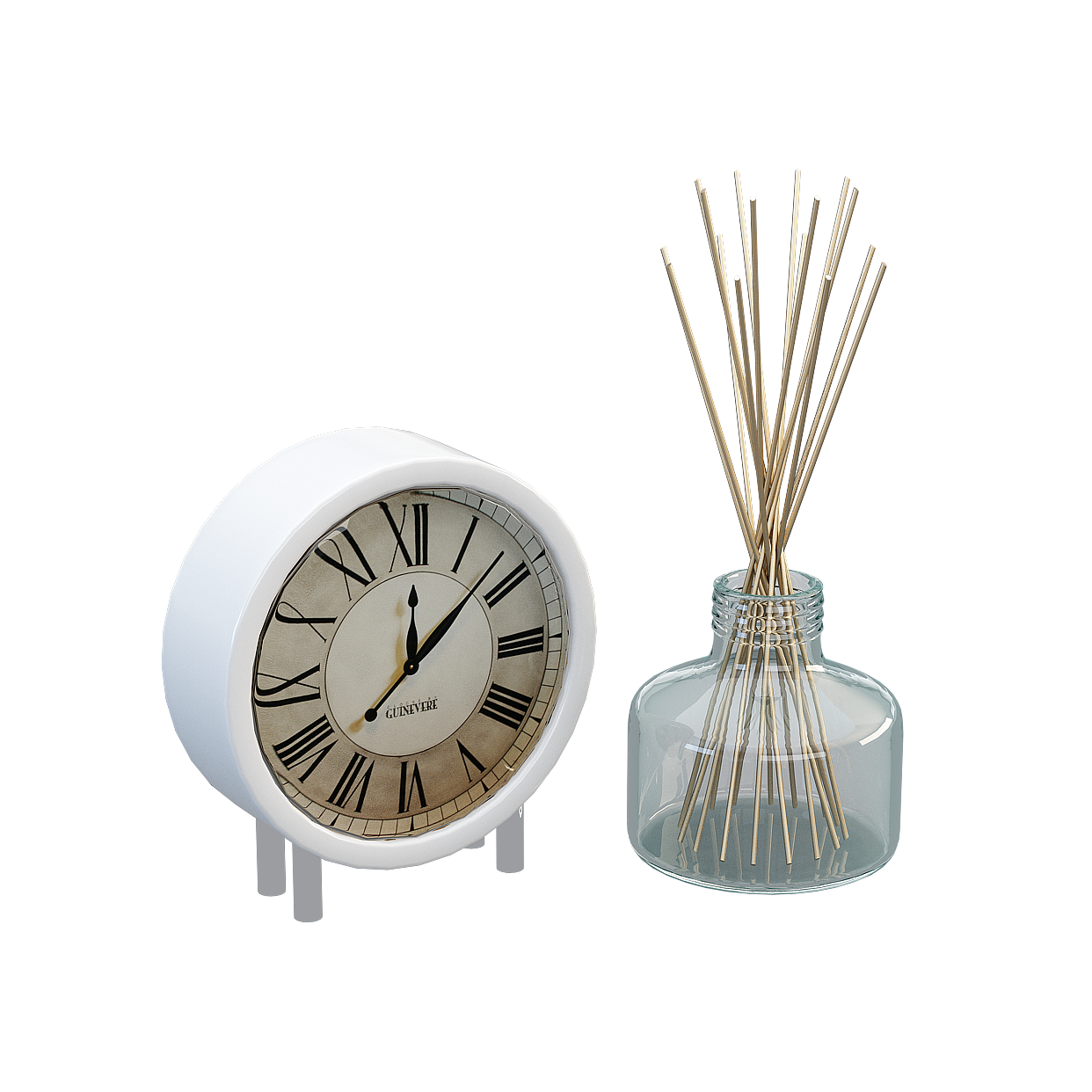 Vintage Clock & Aromatherapy Bottle 3D Model – Low-Poly Design