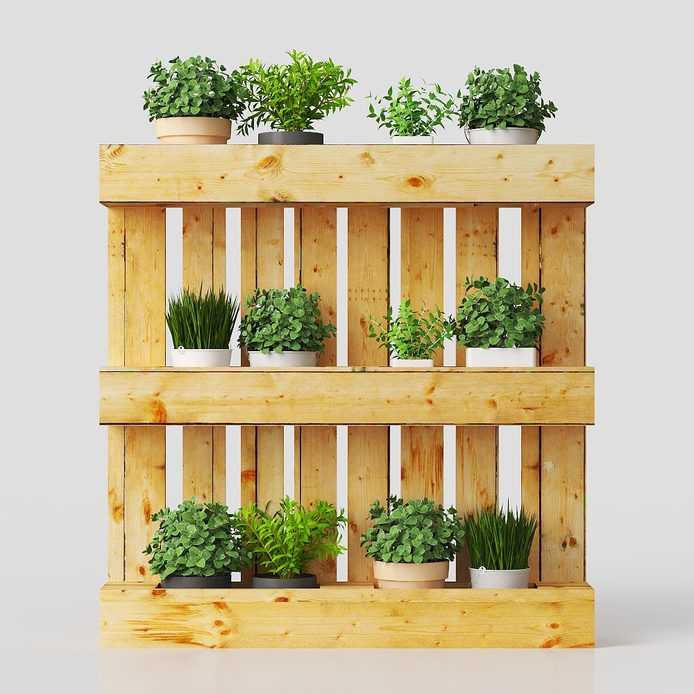 Stylish Wooden Plant Rack 3D model