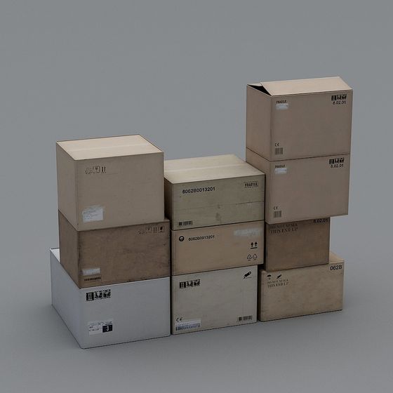 Realistic Stacked Cardboard Boxes 3D model