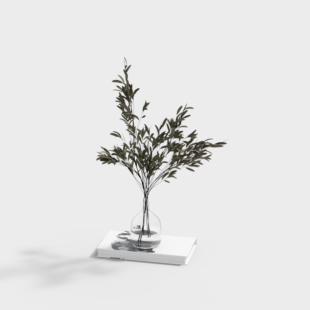 Glass Vase with Green Plant 3D model