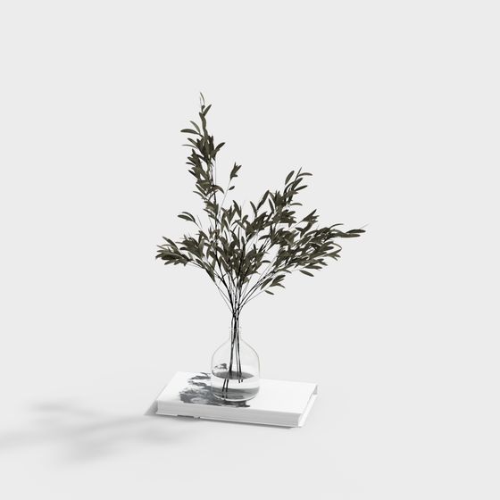 Glass Vase with Green Plant 3D model