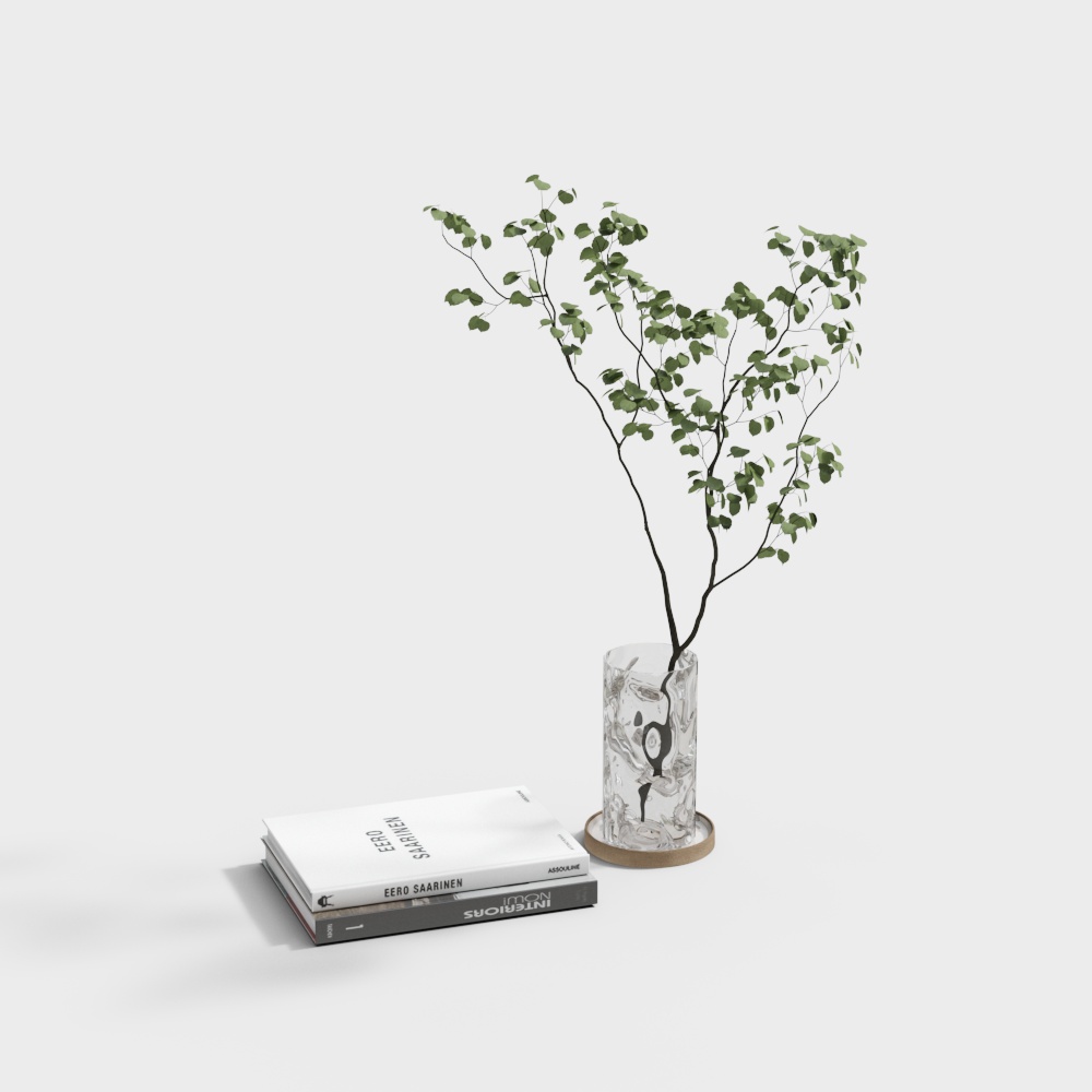 Glass Vase with Green Plant 3D model