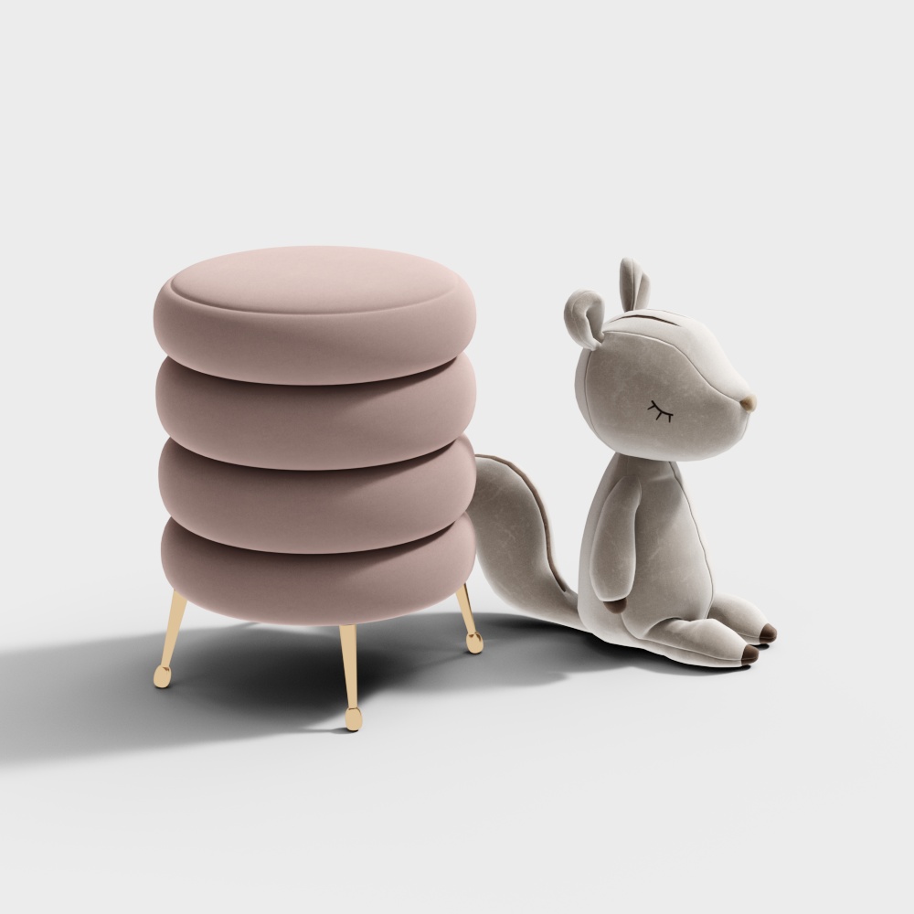 Squirrel and Stool 3D Model – Low-Poly Nature Design
