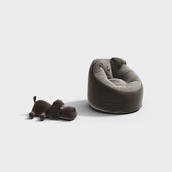 Cozy Bean Bag Chair with Plush Puppy 3D model