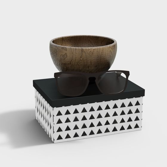 Wooden Bowl with Geometric Box 3D model