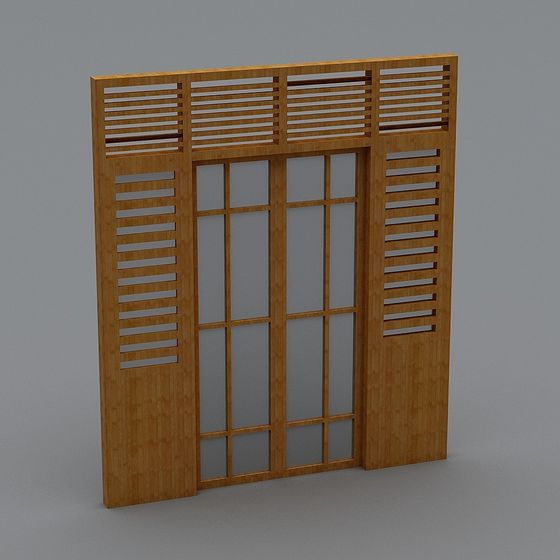 Wooden Louvered Door 3D model