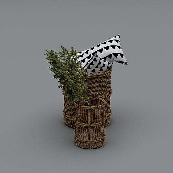 Rustic Woven Basket 3D model