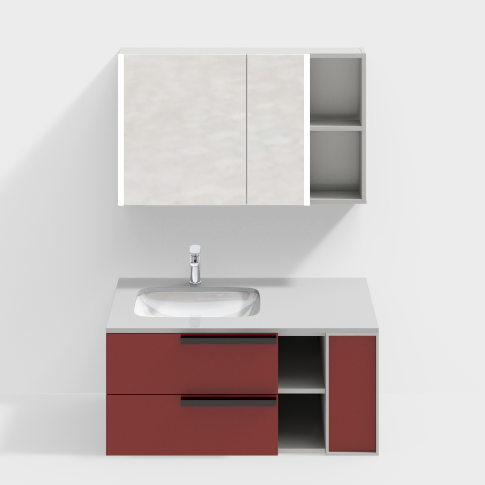 Modern Minimalist Bathroom Vanity 3D Model – Red & Gray