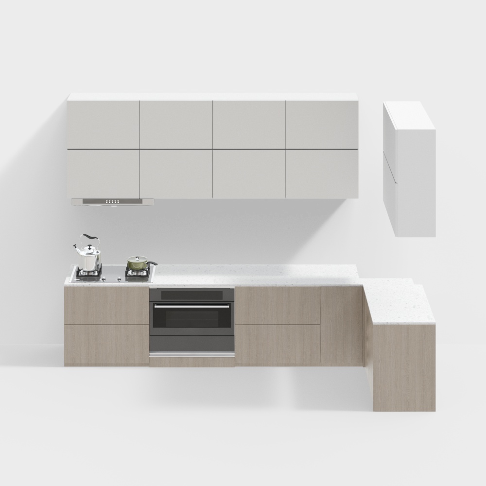 Modern Minimalist Kitchen 3D Model – Low-Poly Warm Wood