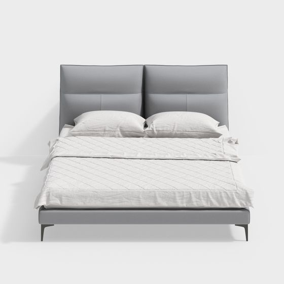 Elegant Gray Leather Bed Frame 3D Model