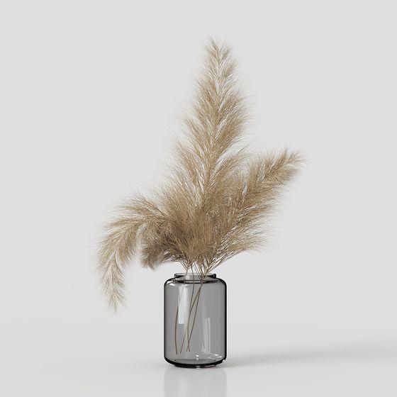 Low-Poly Glass Vase with Reed 3D model