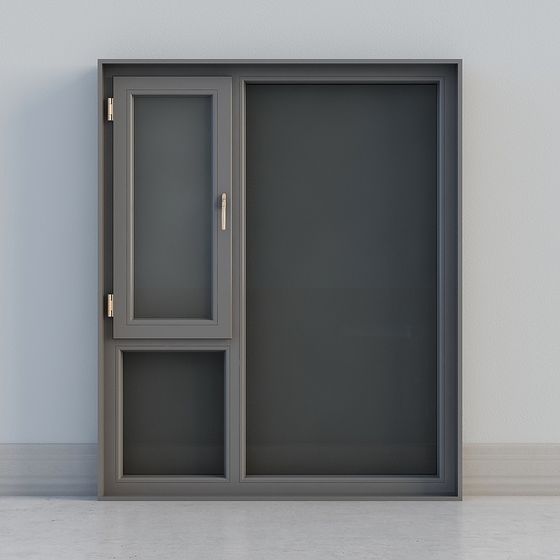 Gray Casement Window 3D Model - 1650x2000 Size