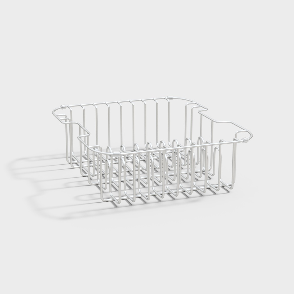 Stylish Metallic Storage Basket 3D Model – Low-Poly Silver Finish