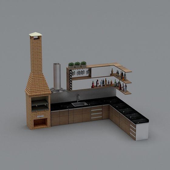 Modern Low-Polygon Kitchen 3D model Design