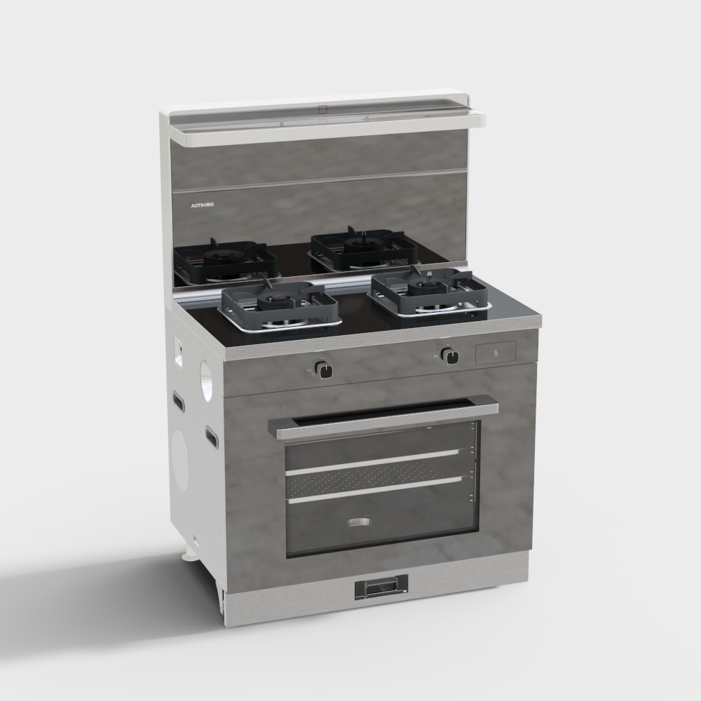Sleek Low-Poly Gas Stove 3D Model – Gray Marble Texture