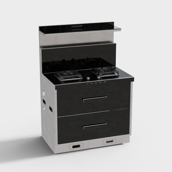 Stylish Black Integrated Stove 3D model for Kitchens